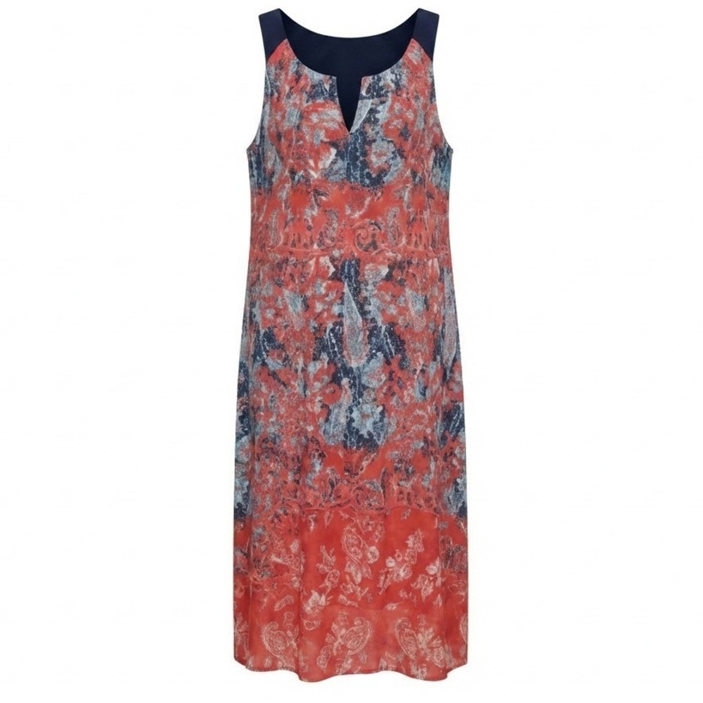 Dressbarn Plus Size Casual Summer Boho Vibrant Red Blue Paisley Midi Dress 20